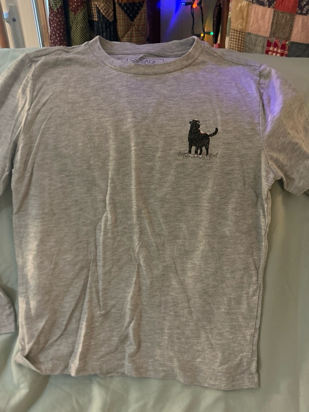 Boys Ocean & Coast Gray Long Sleeve Tee with Black Dog Graphic